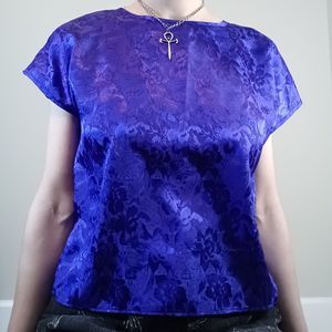 Vintage Purple Floral Embossed Satin Tee